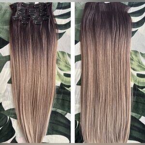 Human hair blend Balayage ash Blonde Clip In Hair Extensions 22 In
